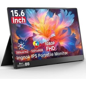 Portable Monitor 15.6 Inch FHD Ingnok A+Screen 100%sRGB IPS Laptop Screen