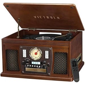 Victrola 8-in-1 Bluetooth Record Player & Multimedia Center, Built-in Stereo